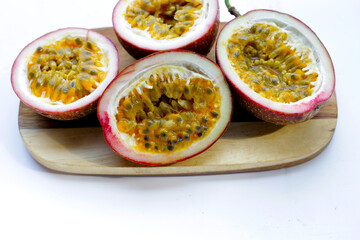 Fresh passion fruit on white background.