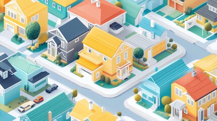 Colorful and Minimalist Isometric Neighborhood Illustration for Real Estate