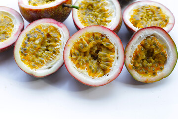 Fresh passion fruit on white background.