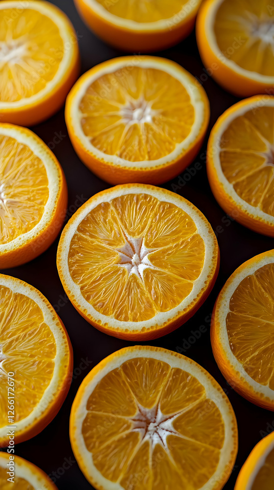 Poster orange slices pattern on dark background