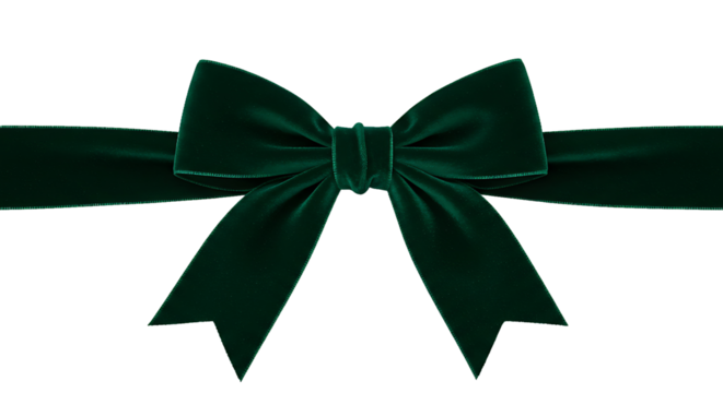 Dark Green Velvet Bow Ribbon Isolated on White Background Gift Wrapping