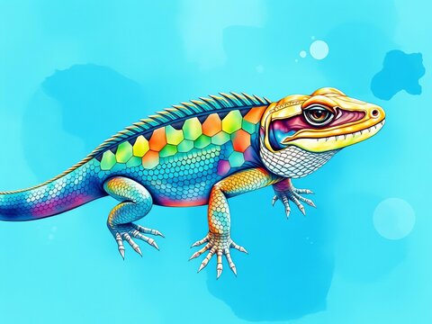 Vibrant watercolor mermaid scales pattern with reptilian squame texture in bright summer blue hues, squame, watercolor, abstract