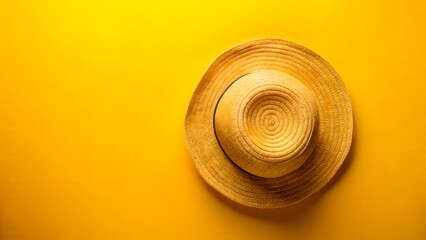 Straw Hat on Yellow Background