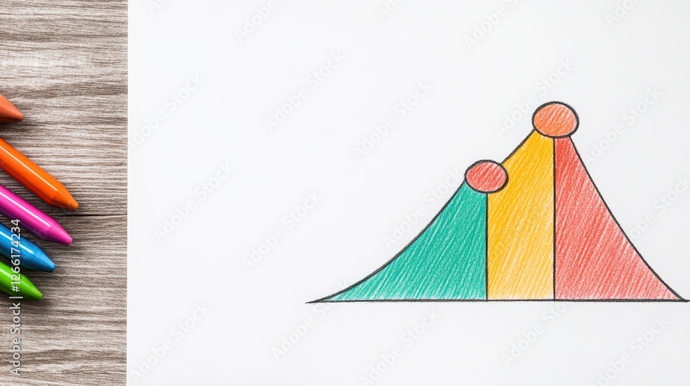 Poster a colorful graph illustration shows normal distribution curve with circles on top, alongside a set o