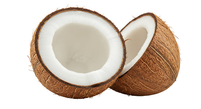 Coconut Halves Fresh Tropical Fruit Close Up Studio Shot