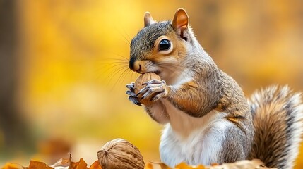 Obraz premium Adorable Squirrel Enjoying Autumn's Bounty