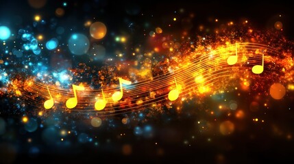 Obraz premium Abstract music notes flowing through fiery background