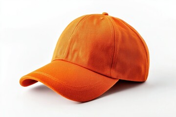 A vibrant orange baseball cap rests on a white background