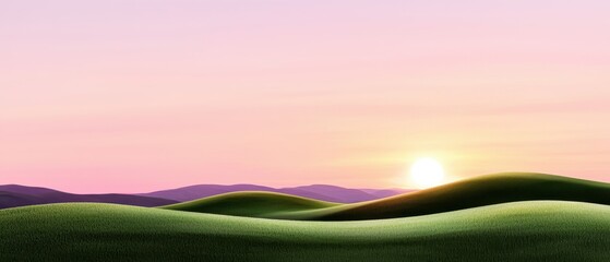 Obraz premium A serene sunrise over rolling hills with a soft pastel sky, evoking tranquility.