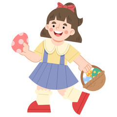 Illustration of cheerful girl with easter basket