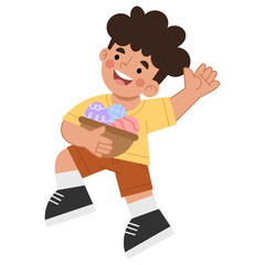 Illustration of happy boy holding easter eggs