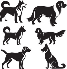 Six dog breeds silhouettes.