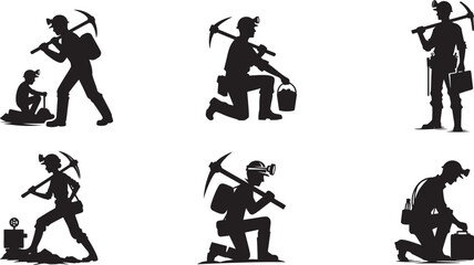 Six miners silhouettes in various poses.