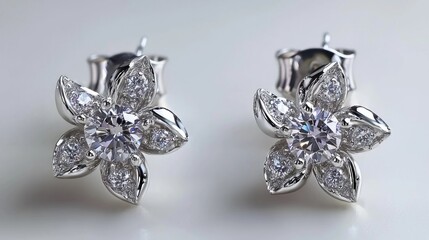 Delicate flower stud earrings on white background