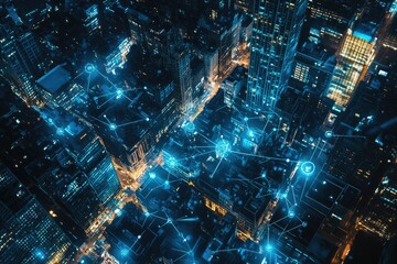 Night Cityscape Illuminated Network Connections