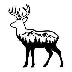 Elk Silhouette with Mountain Landscape