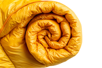 Rolled Up Camping Sleeping Bag in Vibrant Yellow