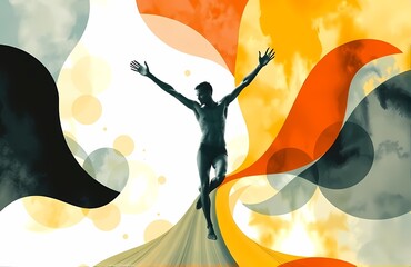 A representation of a concept like freedom with abstract forms and a sense of motion.