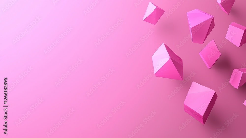 Poster pink geometric shapes floating on a gradient background