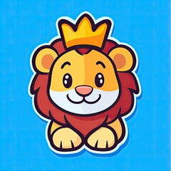 Obraz premium Adorable Cartoon Lion Cub Wearing A Golden Crown