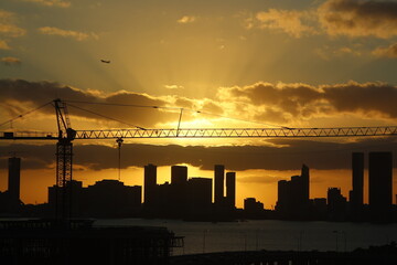 Silhouette of Downtown Miami Skyline at Sunset
