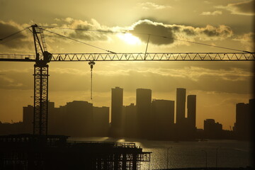 Silhouette of Downtown Miami Skyline at Sunset
