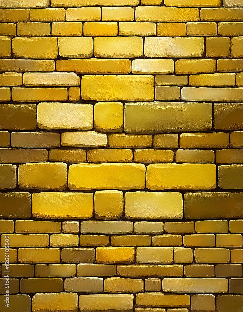 Poster a seamless pattern of golden bricks arranged in a wall, showcasing a variety of rectangular shapes a