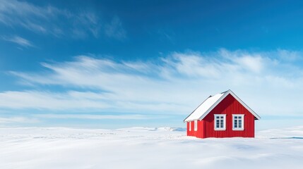 red house in snowy landscape