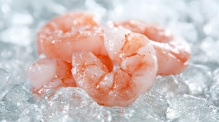 Fresh prawns on ice, close-up shot, food background, for recipe websites