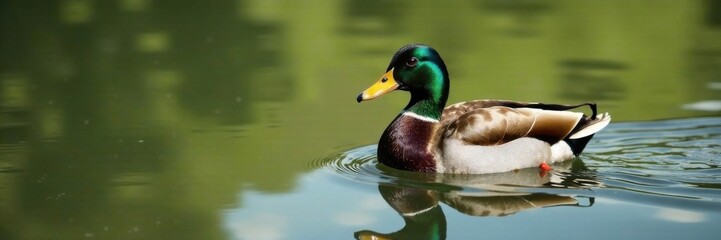 Obraz premium Duck swimming on pond with reflection, wildlife, duck, duck silhouette