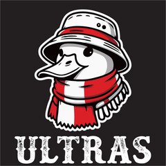 illustration vector graphic of Football fans ultras hooligan with Duck wear red white football scarf design for logo, t-shirt, etc