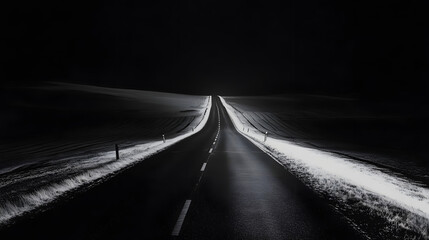 Dreamlike Scene of a Highway with Fading White Line