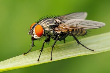Fototapeta premium A Close Up View Of A Fly On A Leaf
