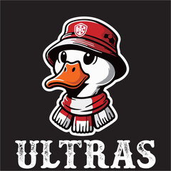 illustration vector graphic of Football fans ultras hooligan with Duck wear red white football scarf design for logo, t-shirt, etc