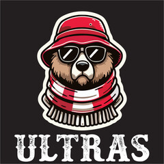 illustration vector graphic of Football fans ultras hooligan  with Bear wear football scarf design for logo, t-shirt, etc