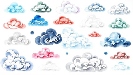 Soft Pastel Watercolor Clouds Blending Harmoniously in a Serene Sky Evoking Tranquility and Calmness