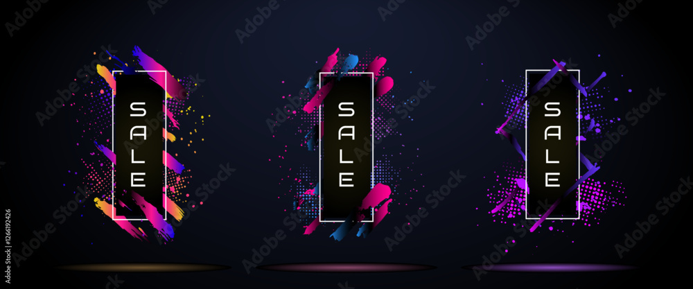 Poster vector illustration. bright color dynamic backgrounds set. modern art graphic. ink brush stroke fram