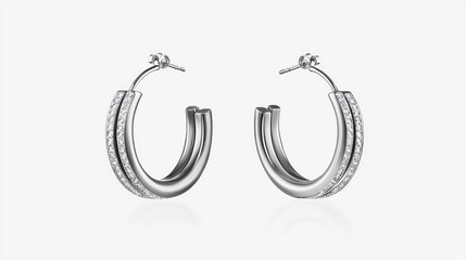 Silver hoop earrings, studio shot, with subtle texture, on white background