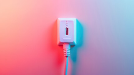A simple shot of a white electrical plug against a subtle gradient color background.