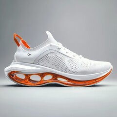 Modern White Athletic Shoe with Orange Accents