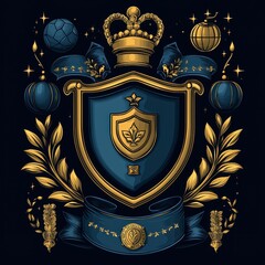 Gold crest design, soccer ball, crown, festive background, ideal for team logo
