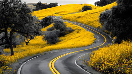 Surreal Asphalt Highway with Intersecting Yellow Road Lines