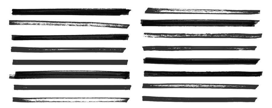 Brush stroke lines of black marker highlighter with ink texture. Vector abstract paint ink stroke lines or underlines on white background
