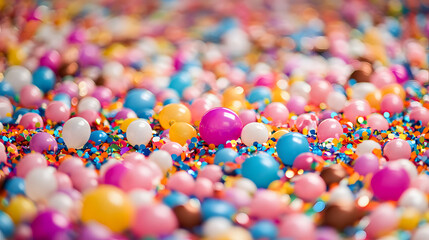 Vibrant celebration of colorful balloons and confetti at festive event indoor setting close-up view joyful atmosphere