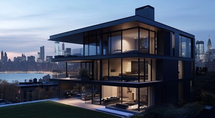 Obraz premium Modern Cityscape Residence with Expansive Views