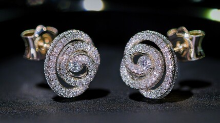 Diamond stud earrings on dark background