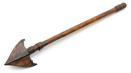 Antique Wooden Spear Against White Background