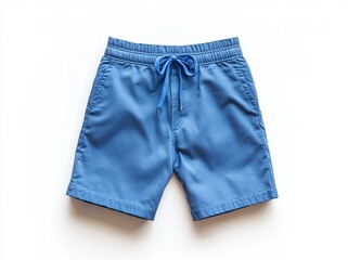 Blue Shorts Flat Lay on White Background