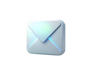 A sleek, holographic 3D icon of a closed envelope with a modern design, featuring smooth gradients and glowing edges, isolated on white background. Perfect for messaging or communication concept