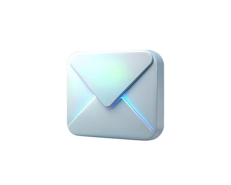 A sleek, holographic 3D icon of a closed envelope with a modern design, featuring smooth gradients and glowing edges, isolated on white background. Perfect for messaging or communication concept